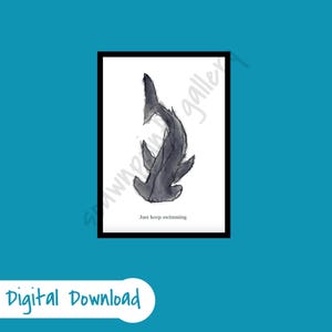 Hammerhead Shark Digital Poster - Hammerhead Shark Art, Kids Room Home Decor, Ocean Minimalist Design, Modern Children&#39;s Bedroom