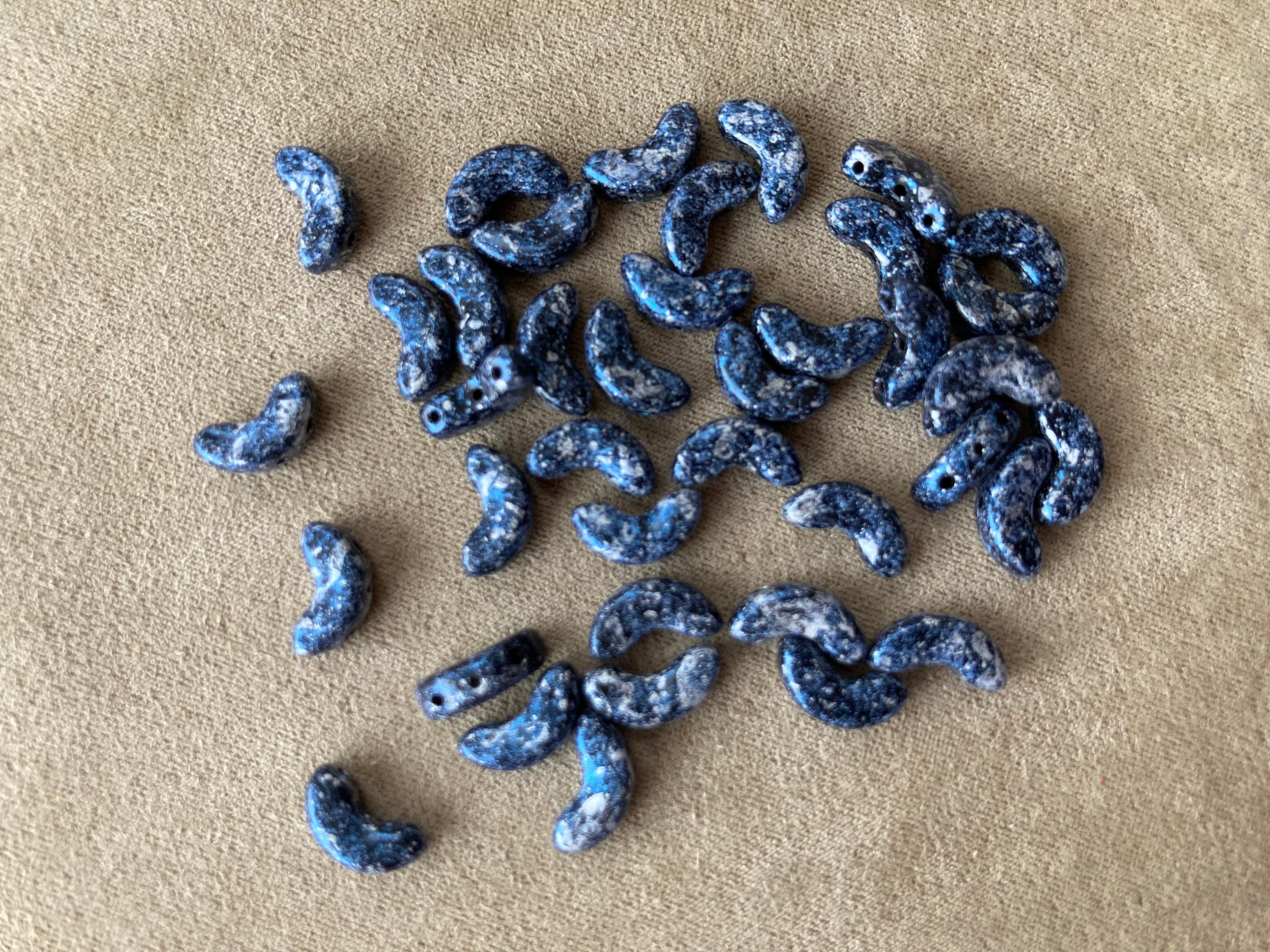 チェコ アルコス 3 穴ビーズ、ツイードブルー、40 個、5 x 10 mm