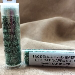 Delica 11/0, DB1814, Dyed Emerald Silk Satin by Miyuki