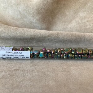 Ginko Bead, Jet Green Iris by Matubo, 5&quot; / 22gram Tube
