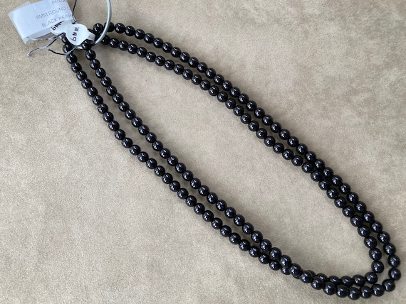 Set of 2, Czech Glass Pearl Druk, Black, 6mm Round