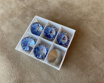 Set of 6, Swarovski Art. 1122, Light Sapphire Foiled Rivoli, 14mm