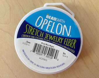 Opelon 0.7mm Black Stretch Jewelry Fiber, 5 meter Spool