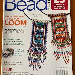 May include: Bead & Button magazine cover featuring colorful beaded jewelry designs. The cover text reads "Bead & Button" and "25 Designs & Techniques for Spring".
