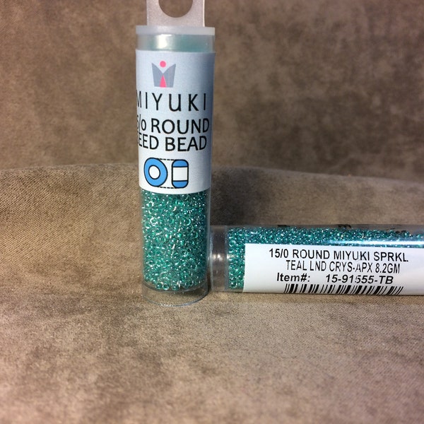 15-91555, Sparkle Teal Lined Crystal, 15/0 Seed Bead by Miyuki
