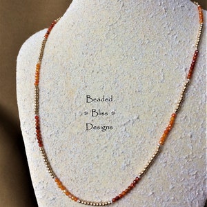 Bittersweet  Single Strand CZ & Gold Filled Beads Autumn Colors Knotted Necklace