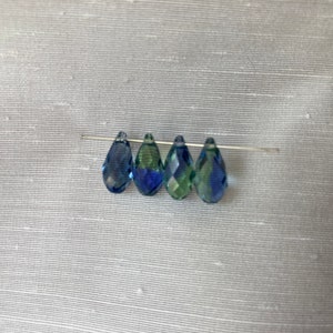 Set of 4, Swarovski Art. 6010, Briolette Crystal Pendant, Provence Lavender Chrysolite Blend, 13 x 6.5mm