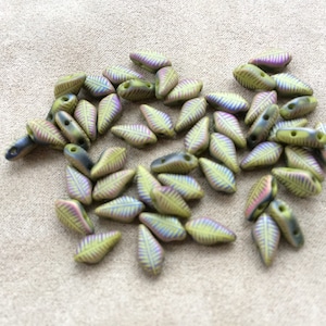 Kite Bead (#50), Wasabi Laser Matte Feather, Color 29573F, Czech 2 Hole Bead