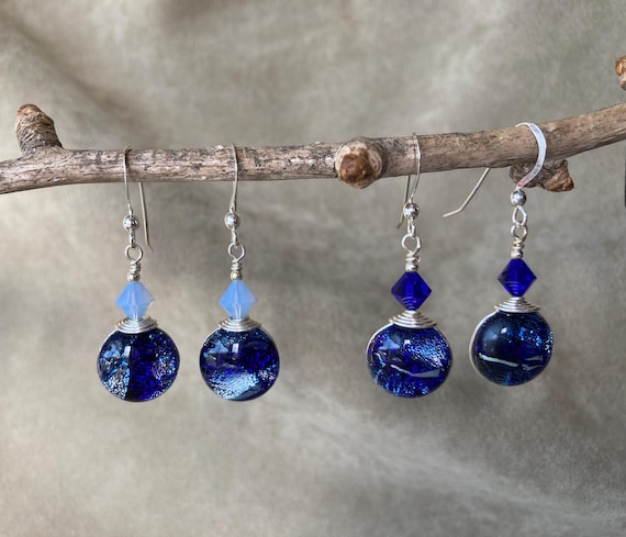 Boucles D'oreilles Vintage Argent Massif Avec Perles Et Cabochon Verre - Occasion Bel état