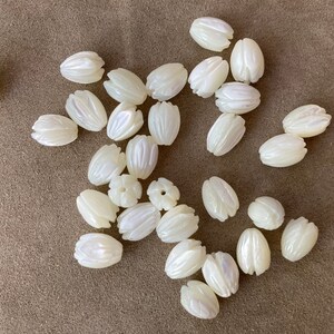 Set of 2, Carved Mother of Pearl Pikake Flower Bead, 10x7.5mm