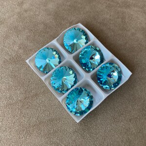 Set of 6, Preciosa MC Aqua Bohemica Foiled, 14mm Rivoli