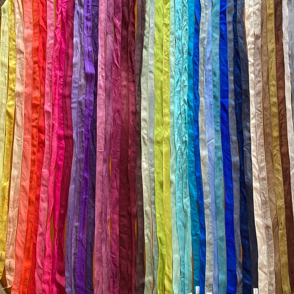 Silk Ribbons / Necklace Fibers, 40+ Colors, 40-42" long with Finished Edges