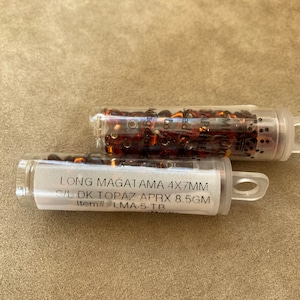 LMA-5, SL Dark Topaz, 2 Tube Lot, Long Magatama, 4x7mm