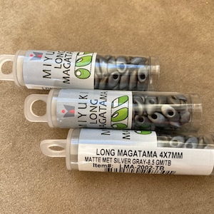 LMA-2002, Matte Metallic Silver Gray, 3 Tube Lot, Long Magatama, 4x7mm