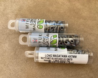 LMA-2002, Matte Metallic Silver Gray, 3 Tube Lot, Long Magatama, 4x7mm