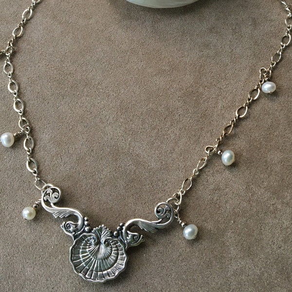 Neptune's Gift, Sterling Festoon & Fresh Water Pearl Necklace