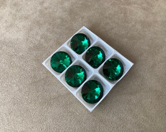 Set of 6, Preciosa MC Emerald Foiled, 14mm Rivoli