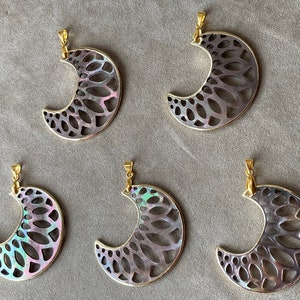 Black Lip Shell Half Moon Pendant, 42x34, Sold by the piece