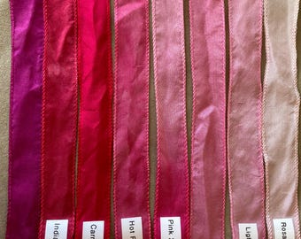 Silk Ribbon / Necklace Fiber, PINKS, 40-42" long with Finished Edges