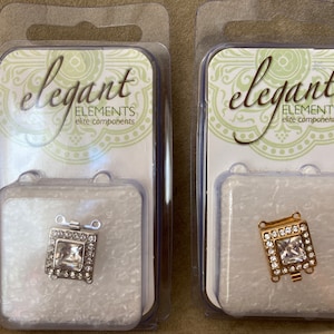 Elegant Elements Square Clasp, 2 Strand with Crystal, SP or GP, 14x14mm