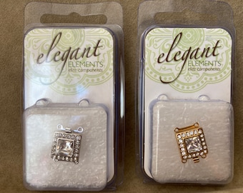 Elegant Elements Square Clasp, 2 Strand with Crystal, SP or GP, 14x14mm