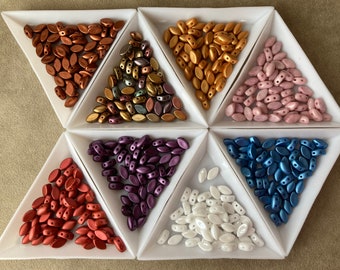 Czech 2 Hole IrisDuo Bead, 50 pieces, 4x7mm, 9 colors!