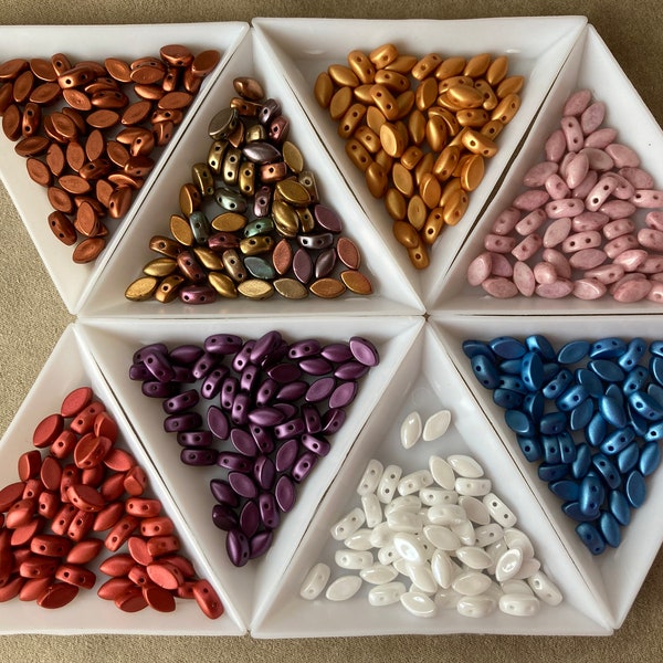 Czech 2 Hole IrisDuo Bead, 50 pieces, 4x7mm, 9 colors!