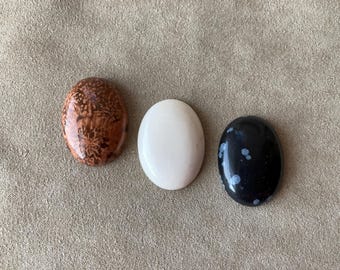 Set of 3, Mixed Flat Back Cabochon Assortment, 25x18mm Oval