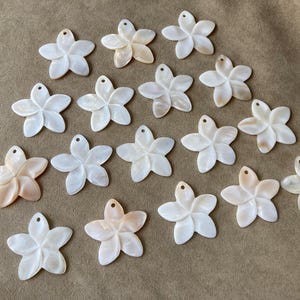 Set of 2, Carved Shell Flower 5 Petal Pendant, Plumeria, 33mm