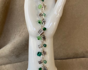 Not Quite 40 Shades of Green Sterling Silver, Pewter & Swarovski Shamrock Charm Bracelet 3.0