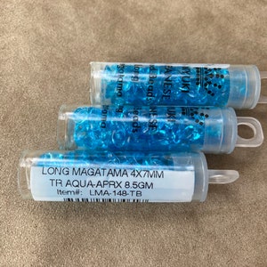 LMA-148, Tr Aqua, 3 Tube Lot, Long Magatama, 4x7mm