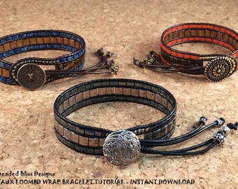 Faux Loomed Wrap Bracelet Beadweaving Pattern - Instant Download PDF Instructions Tutorial for Tilas, Half Tilas, Leather & Seed Beads