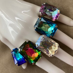 Statement Swarovski Octagon Cocktail Ring, Adjustable, 5 Colors!