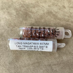 LMA-3512, Tan Transparent, 2 Tube Lot, Long Magatama, 4x7mm