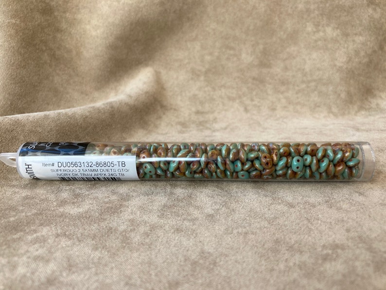 Green Turquoise Ivory Dark Travertine by Matubo DU0563132-86805 SuperDuo Duet
