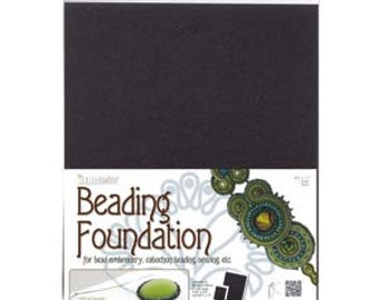 May include: Black beading foundation sheet for bead embroidery, calligraphy, and other crafts. The sheet is textured and has a "Beading Foundation" logo with the text "for bead embroidery, calligraphy, beading etc."
