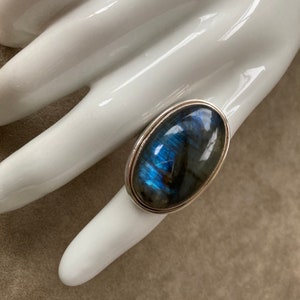 Labradorite Sterling Silver Statement Ring, Size 8