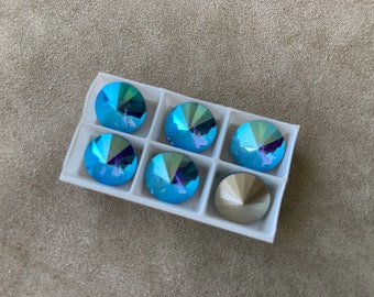 Set of 6, Swarovski Art. 1122, Sapphire Shimmer Foiled, 12mm