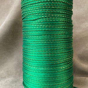 Satin Cord 2mm, Emerald Green Gold Metallic, Rattail, various lengths
