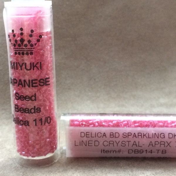 Delica 11/0, DB914, Sparkling Dark Pink Lined Crystal by Miyuki