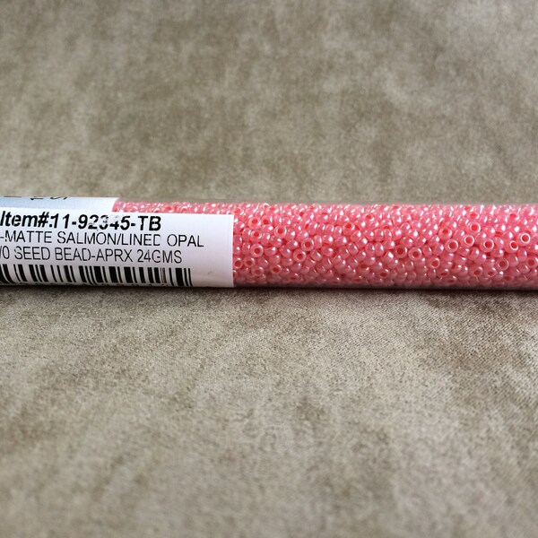 11-92345, Semi-Matte Salmon / Lined Opal, 11/0 Seed Bead by Miyuki