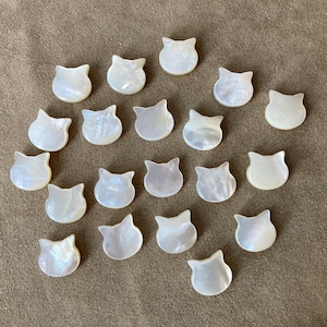 Set of 2, Mother of Pearl Cat Bead, Horizontal or Vertical Hole