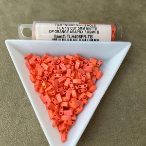 Half Tila, TLH406FR, Matte Opaque Orange AB, by Miyuki