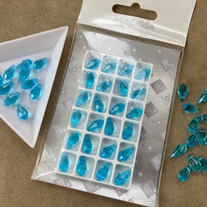 24 pieces, Preciosa MC Top Drilled Drop, 5.5x11mm, Aqua Bohemica