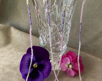 Shades of Spring Single Strand CZ & Sterling Silver Spring Colors Hand Knotted Necklace, 16" with 2" extender chain