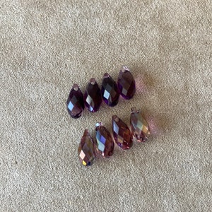Set of 8, Swarovski Art. 6010, Briolette Crystal Pendant, Amethyst Blend & Crystal Lilac Shadow Assortment, 11 x 5.5mm
