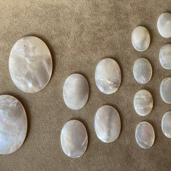 Shell Flat Back Cabochon - Oval, Mother of Pearl, Your choice of 3 sizes: 18x13mm, 25x18mm or 40x30mm