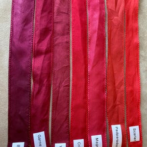 Silk Ribbon / Necklace Fiber, REDS, 40-42&quot; long with Finished Edges