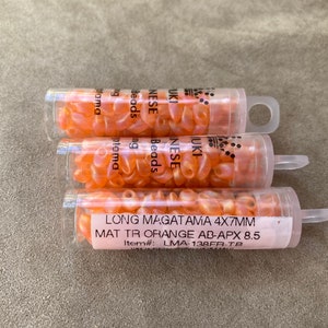 LMA-138FR, Matte Tr Orange AB, 3 Tube Lot, Long Magatama, 4x7mm