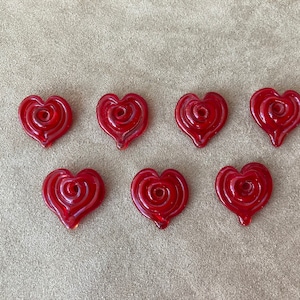Set of 7, Transparent Red Lampwork Hearts